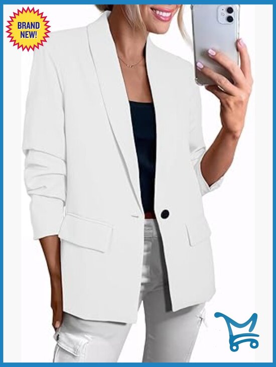 Jackets & Blazers - Womens Long Sleeve Blazer Open Front Work Office Suit Jacket